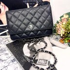 Chanel Chain Wallet Caviar Leather Black Shoulder