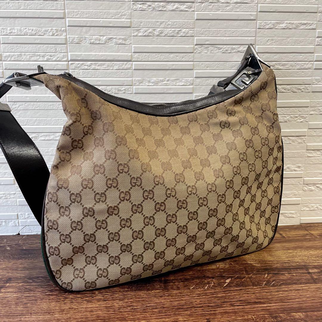 Gucci GG Canvas Leather Sherry Shoulder Bag Brown