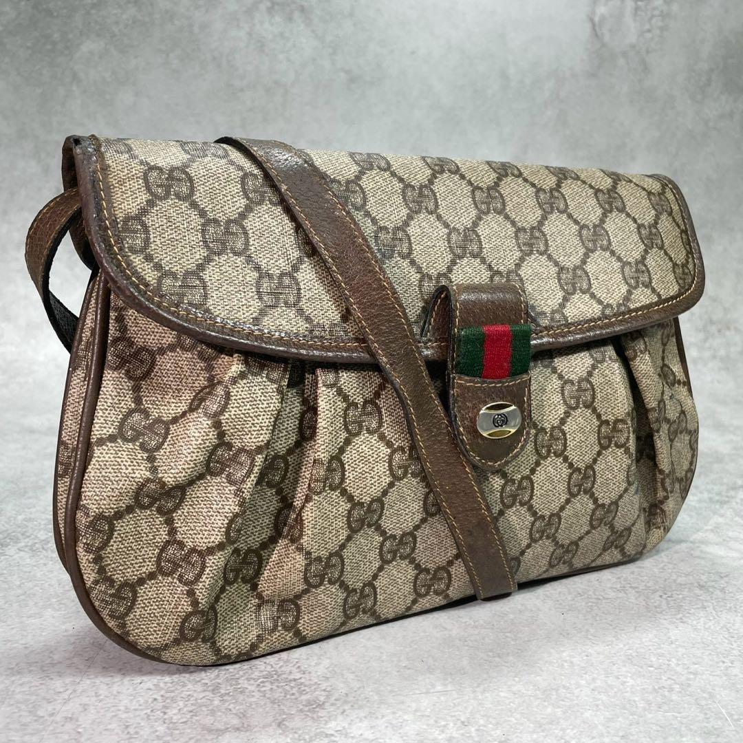 Gucci GG Sherry Line Shoulder Bag Brown Leather Logo