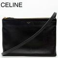 Celine Trio Large Shoulder Bag Black Leather Clutch