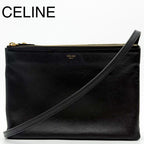 Celine Trio Large Shoulder Bag Black Leather Clutch