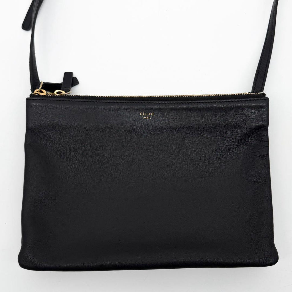 Celine Trio Large Shoulder Bag Black Leather Clutch — view 2