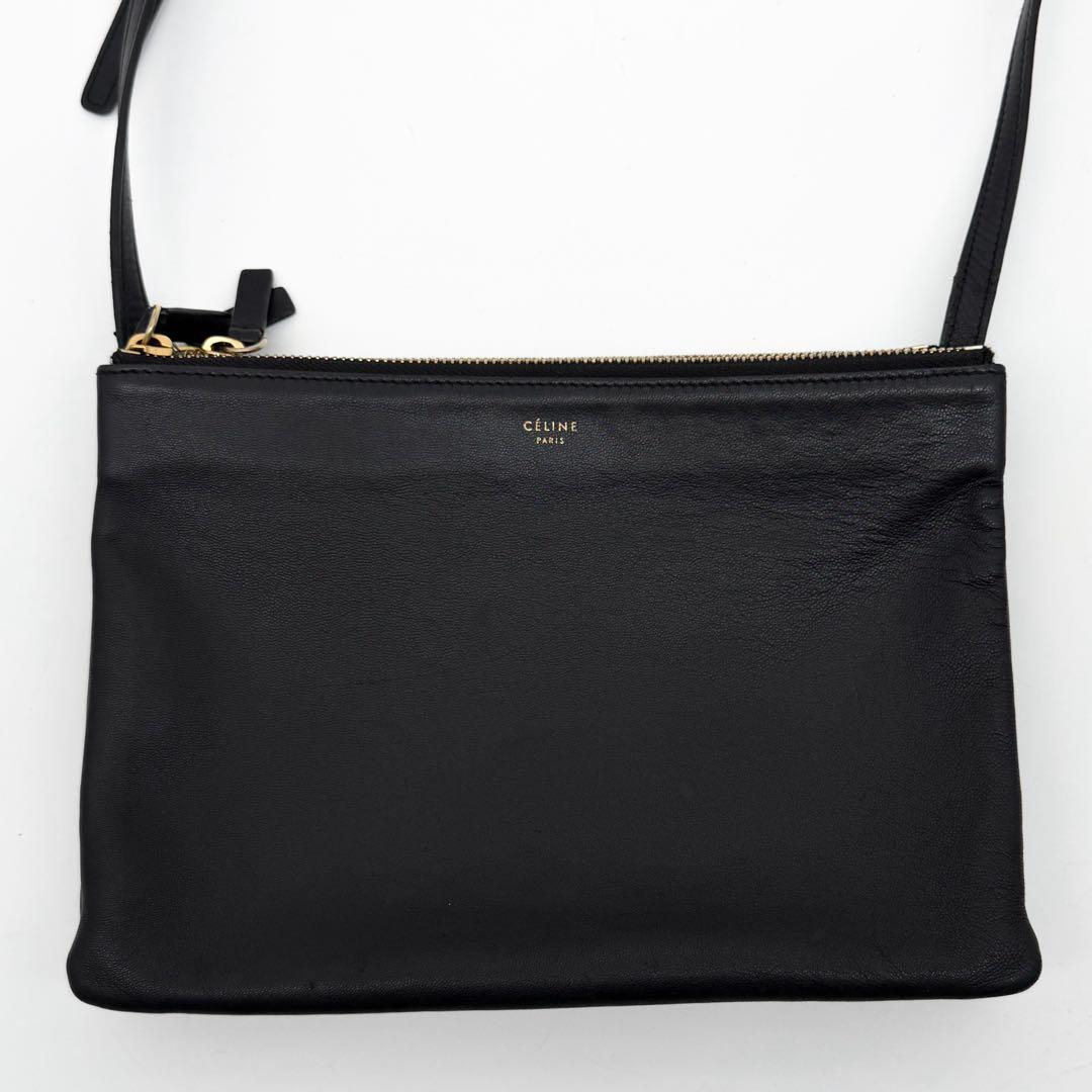 Celine Trio Large Shoulder Bag Black Leather Clutch — view 2