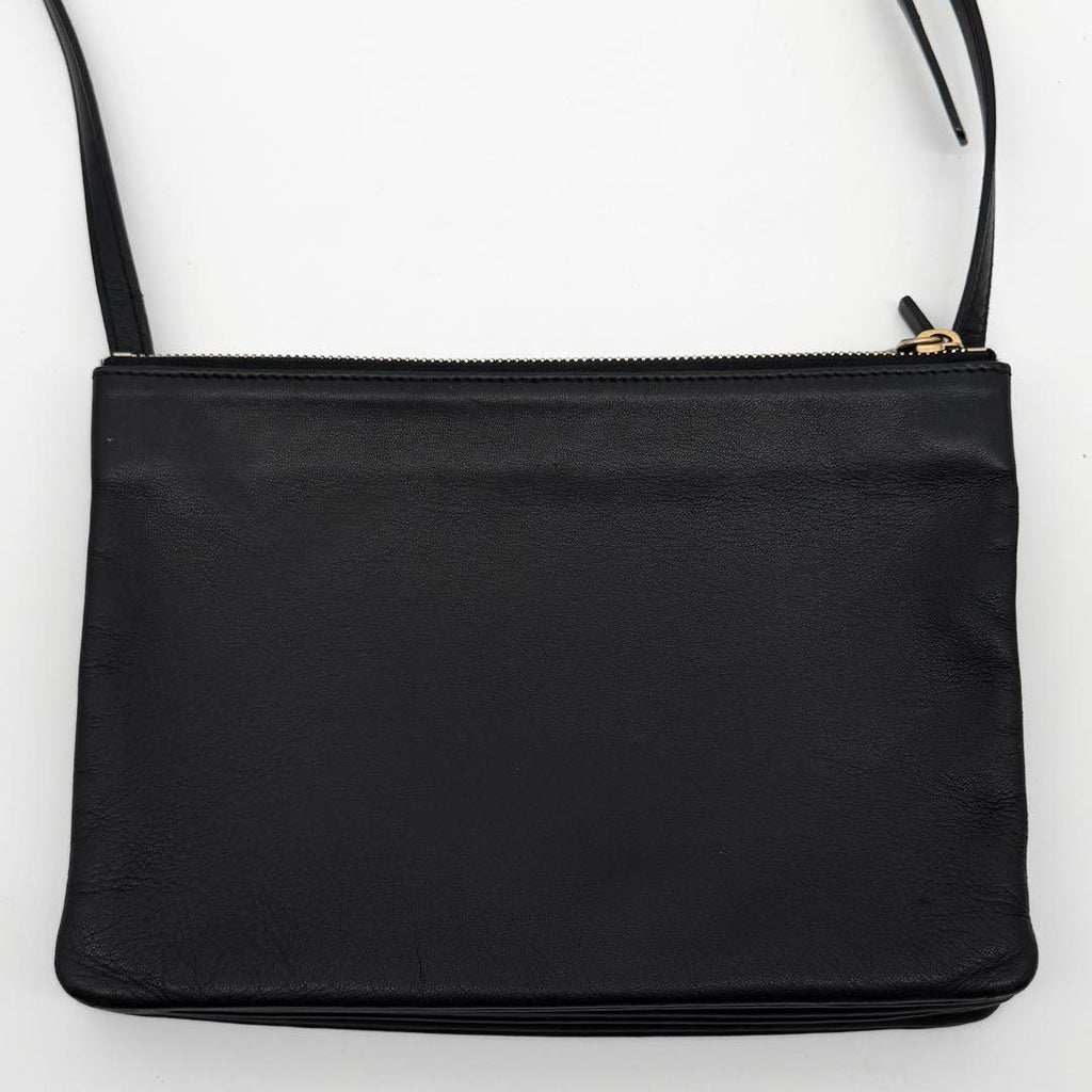 Celine Trio Large Shoulder Bag Black Leather Clutch — view 3