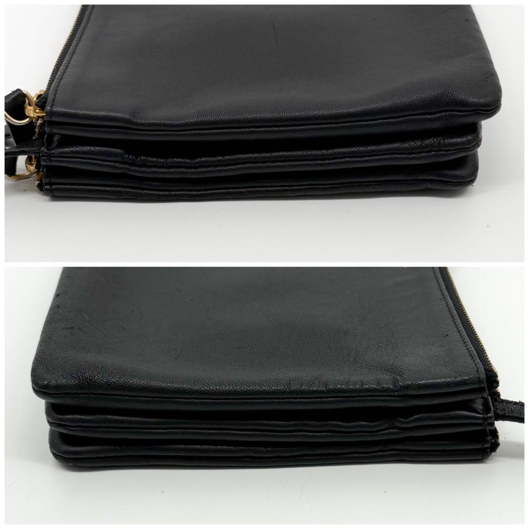 Celine Trio Large Shoulder Bag Black Leather Clutch — view 5