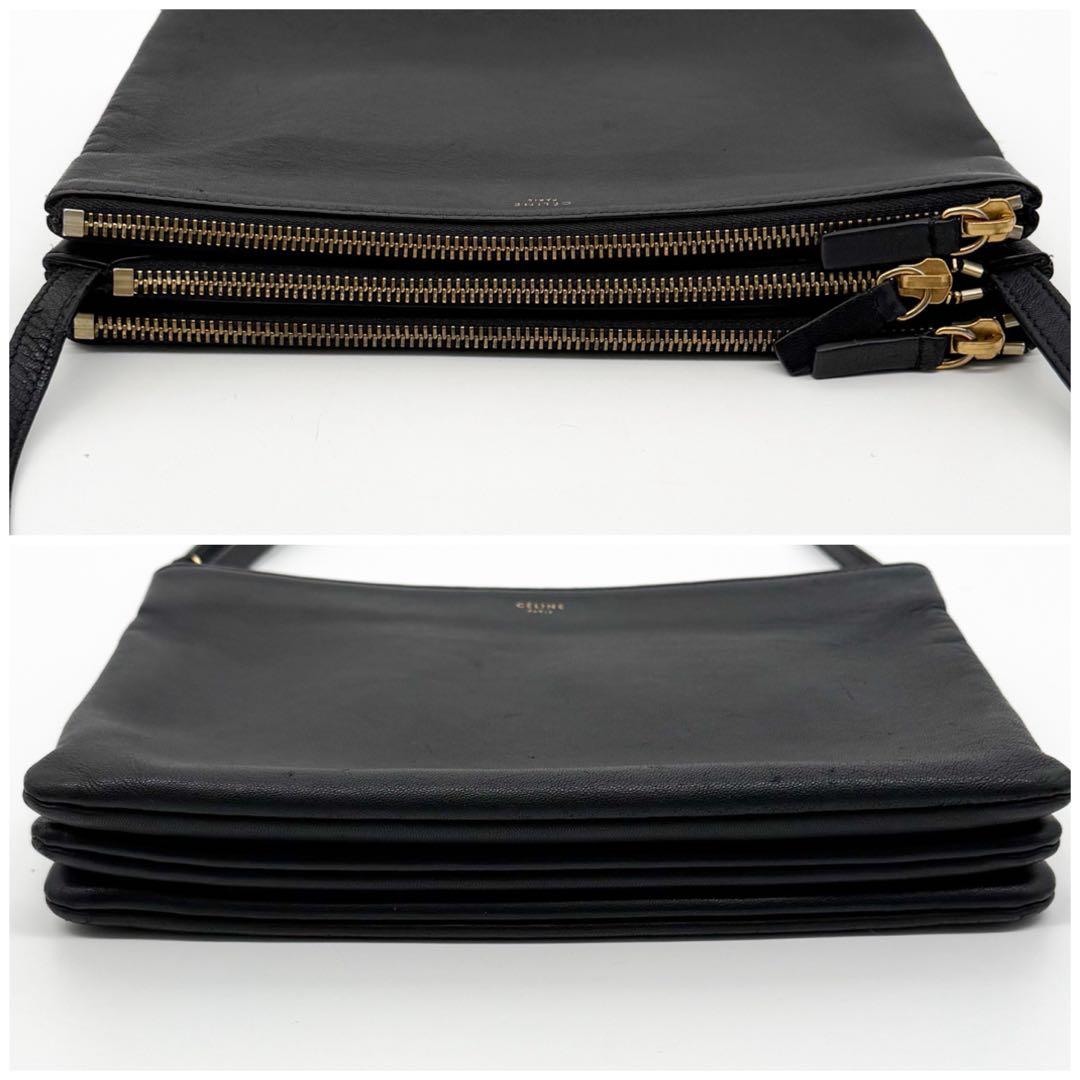 Celine Trio Large Shoulder Bag Black Leather Clutch — view 6