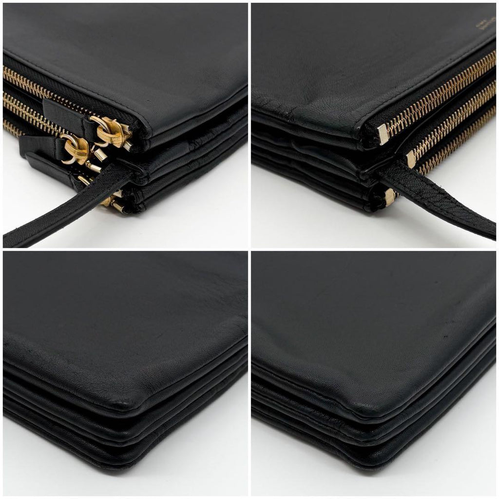 Celine Trio Large Shoulder Bag Black Leather Clutch — view 7