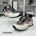 Chanel CC Logo Mesh Suede Leather Fabric Sneakers