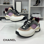 Chanel CC Logo Mesh Suede Leather Fabric Sneakers