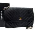 Chanel Lambskin Stitch CC Logo Chain Shoulder Bag Black