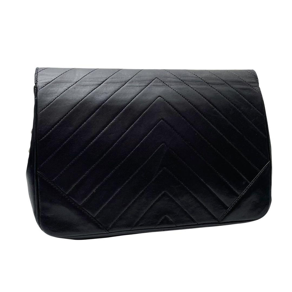 Chanel Lambskin Stitch CC Logo Chain Shoulder Bag Black — view 2