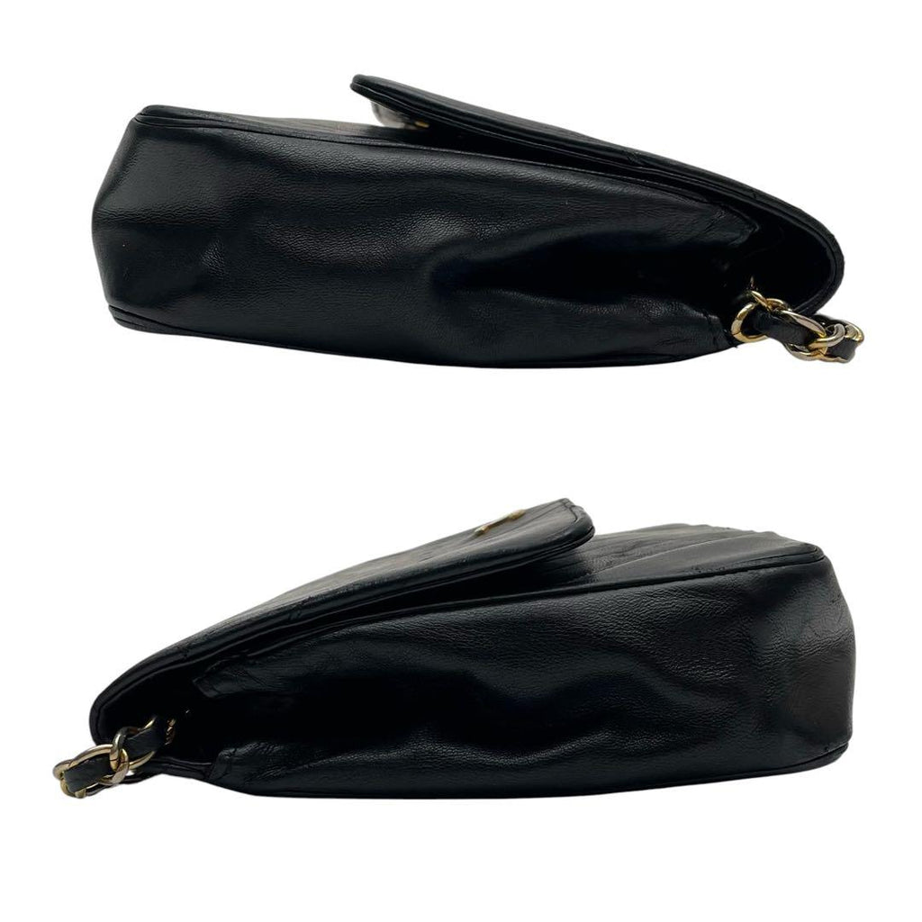 Chanel Lambskin Stitch CC Logo Chain Shoulder Bag Black — view 4