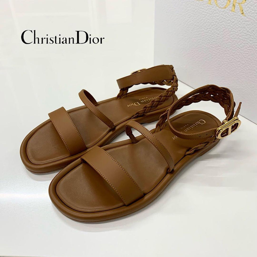 Dior Logo Leather Strap Sandals Brown