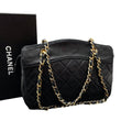 Chanel Quilted Lambskin Chain Hand Bag CC Logo Black