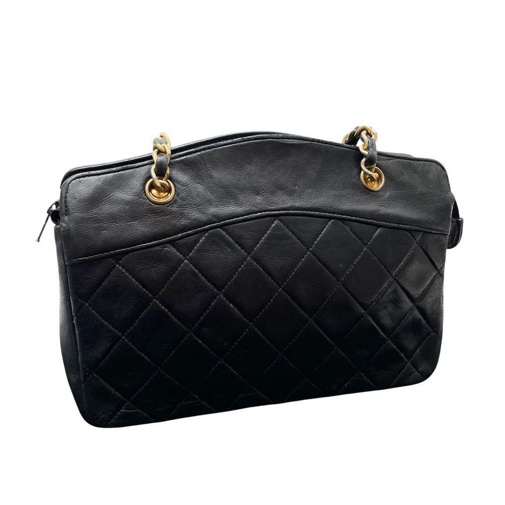 Chanel Quilted Lambskin Chain Hand Bag CC Logo Black — view 2