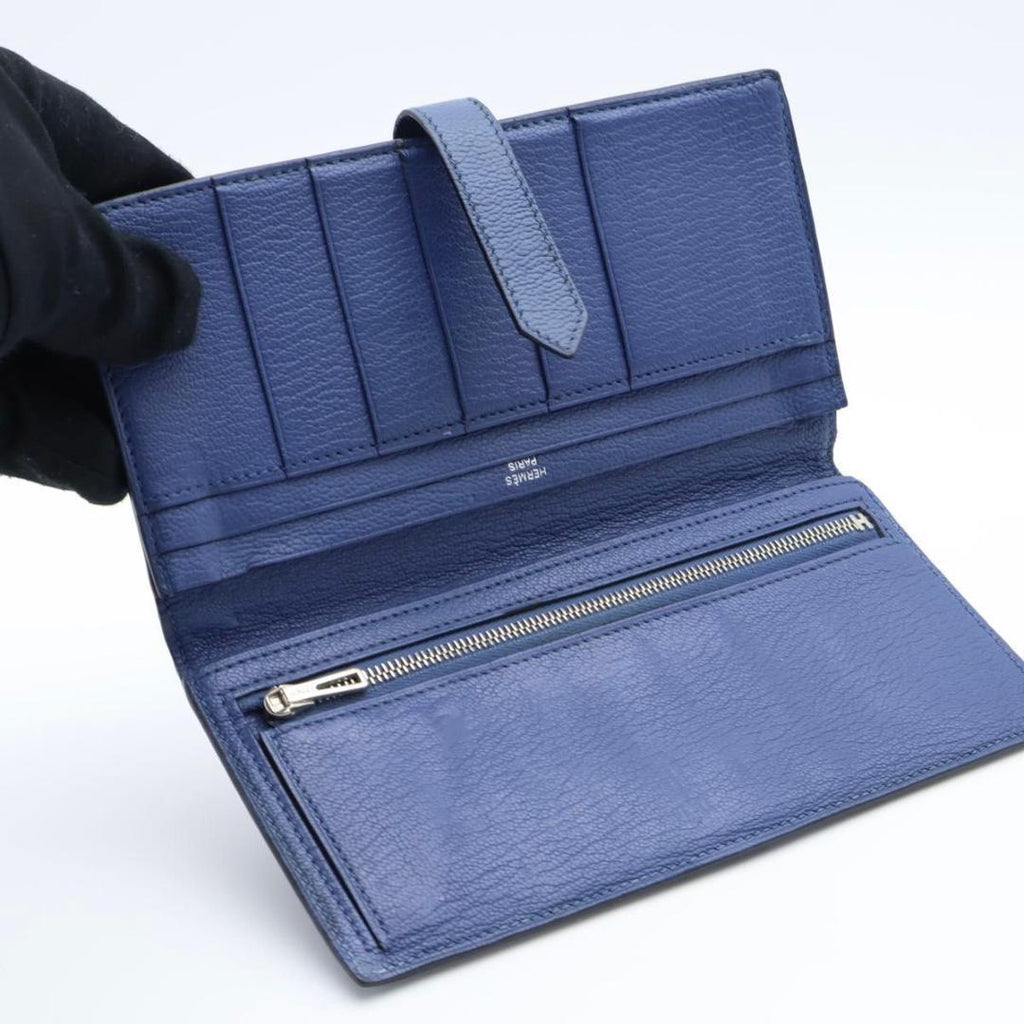 Hermes Bearn Souffle Chevre Silver Blue Wallet — view 3