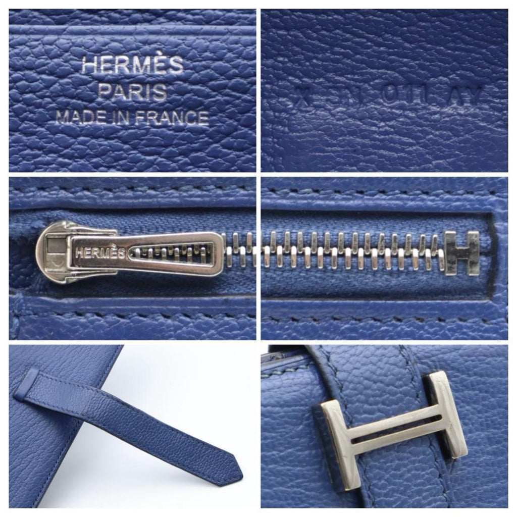 Hermes Bearn Souffle Chevre Silver Blue Wallet — view 7