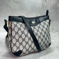 Gucci GG Shoulder Bag Navy Beige Leather Logo