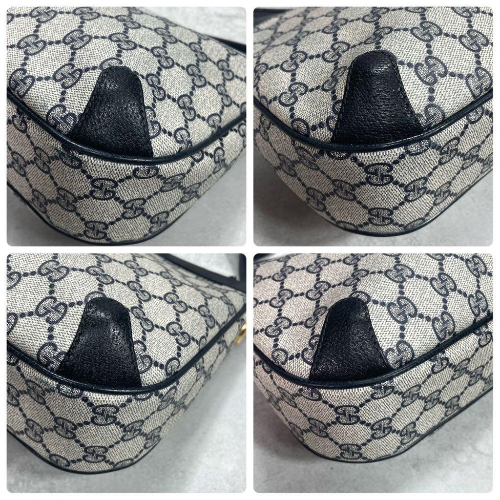 Gucci GG Shoulder Bag Navy Beige Leather Logo — view 9