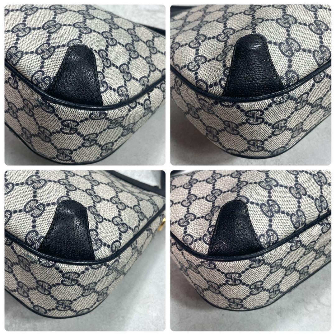 Gucci GG Shoulder Bag Navy Beige Leather Logo — view 9