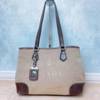 Prada Jacquard Canvas Tote Logo Brown — view 2