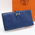 Hermes Bearn Classic Chevre Blue Wallet