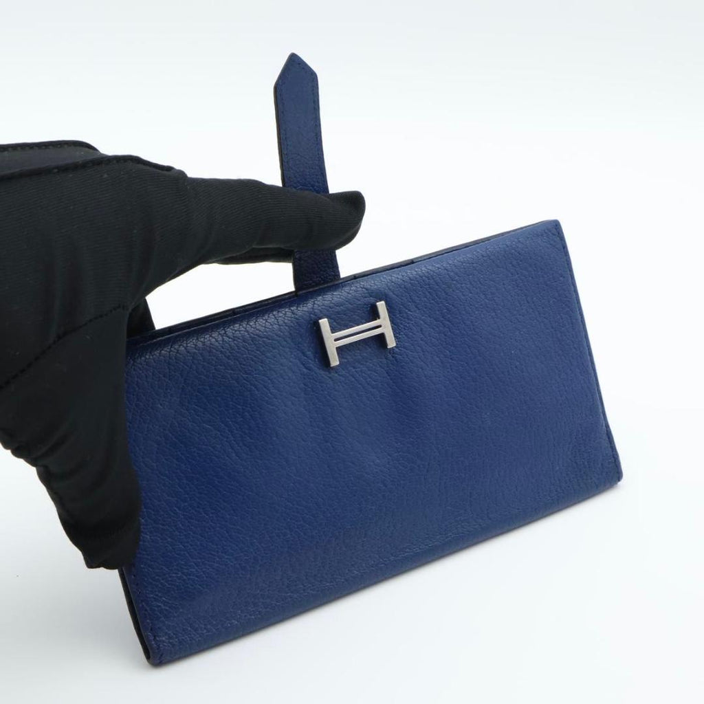 Hermes Bearn Classic Chevre Blue Wallet — view 2