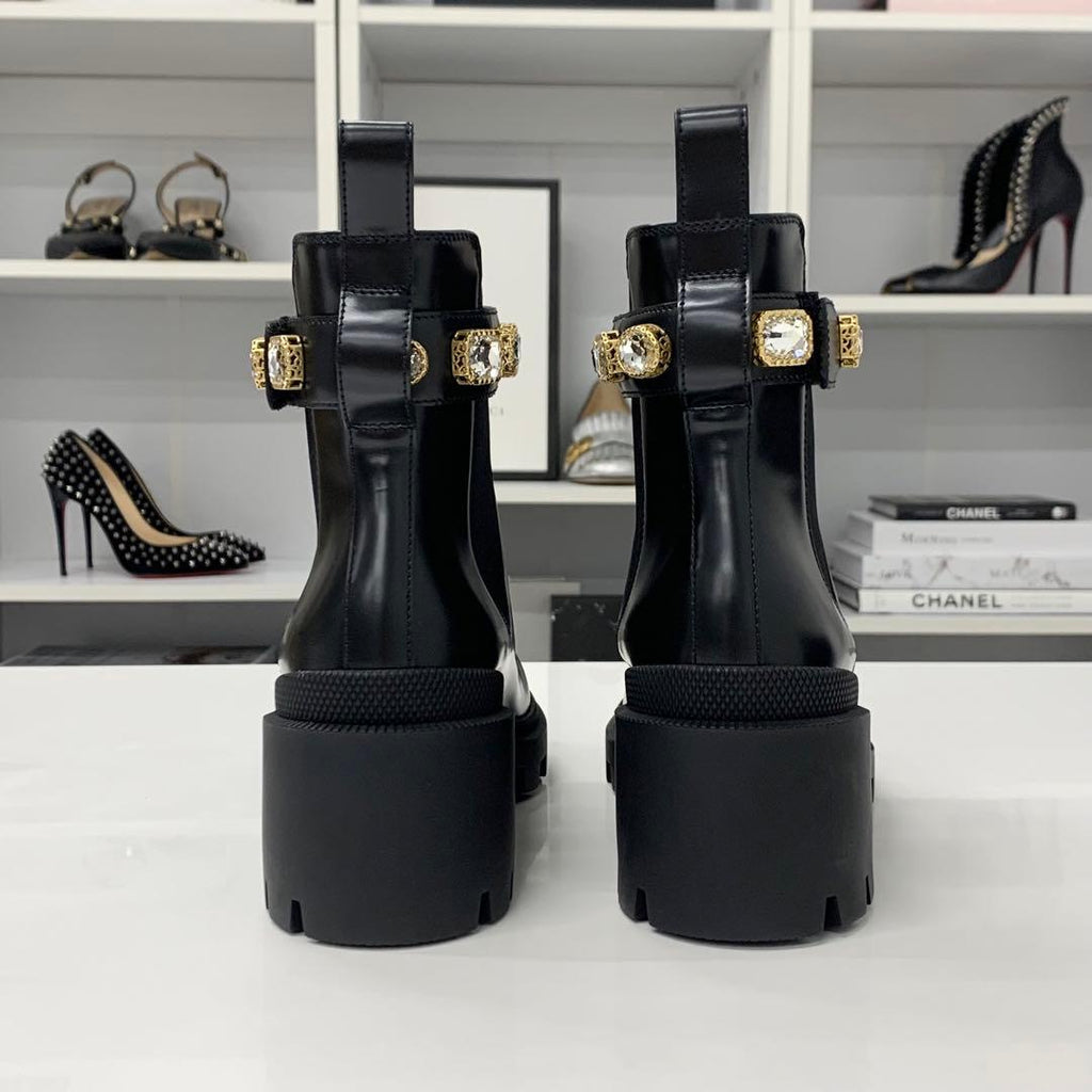 Gucci Double Leather Bijoux Belt Side Gore Short Boots — view 6