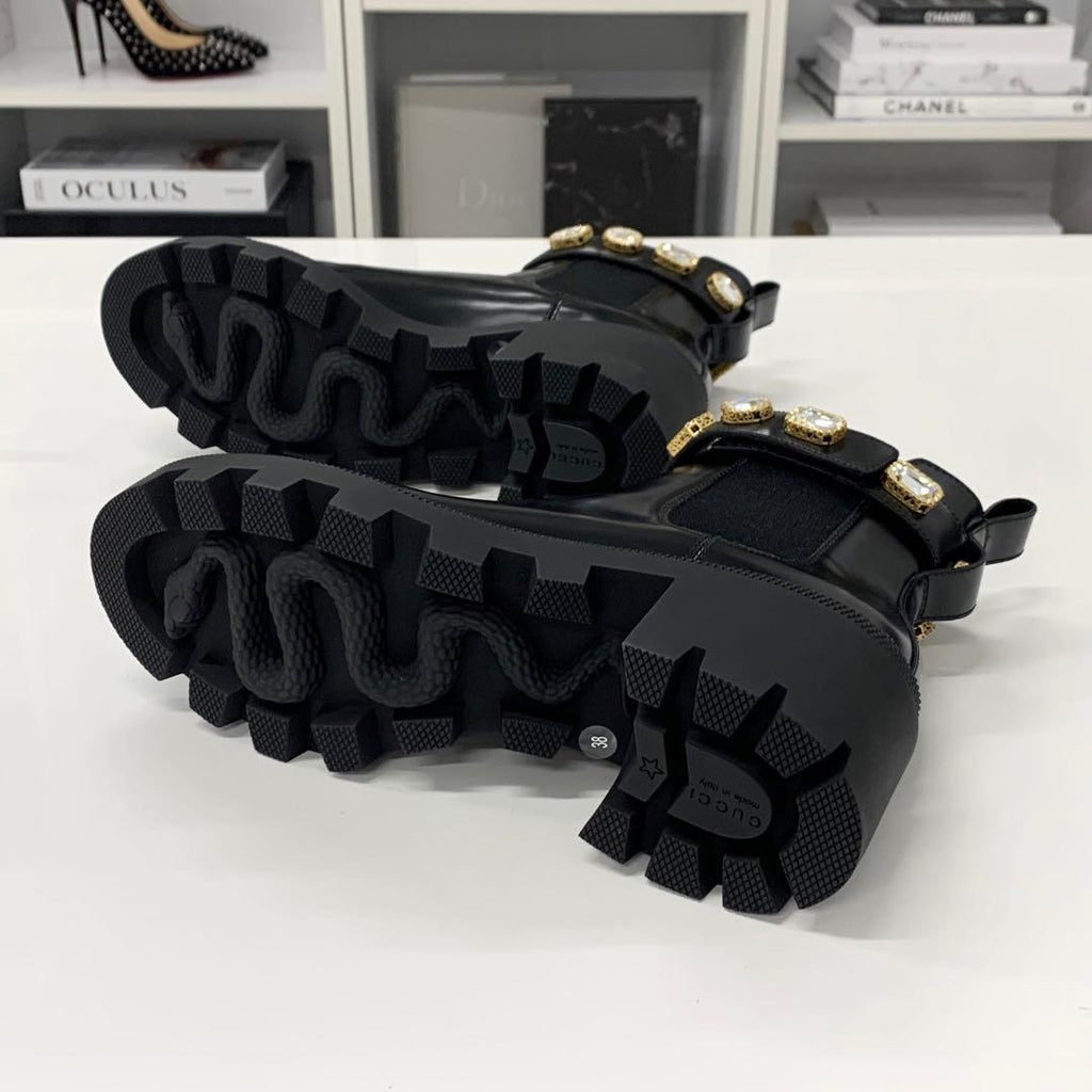 Gucci Double Leather Bijoux Belt Side Gore Short Boots — view 7