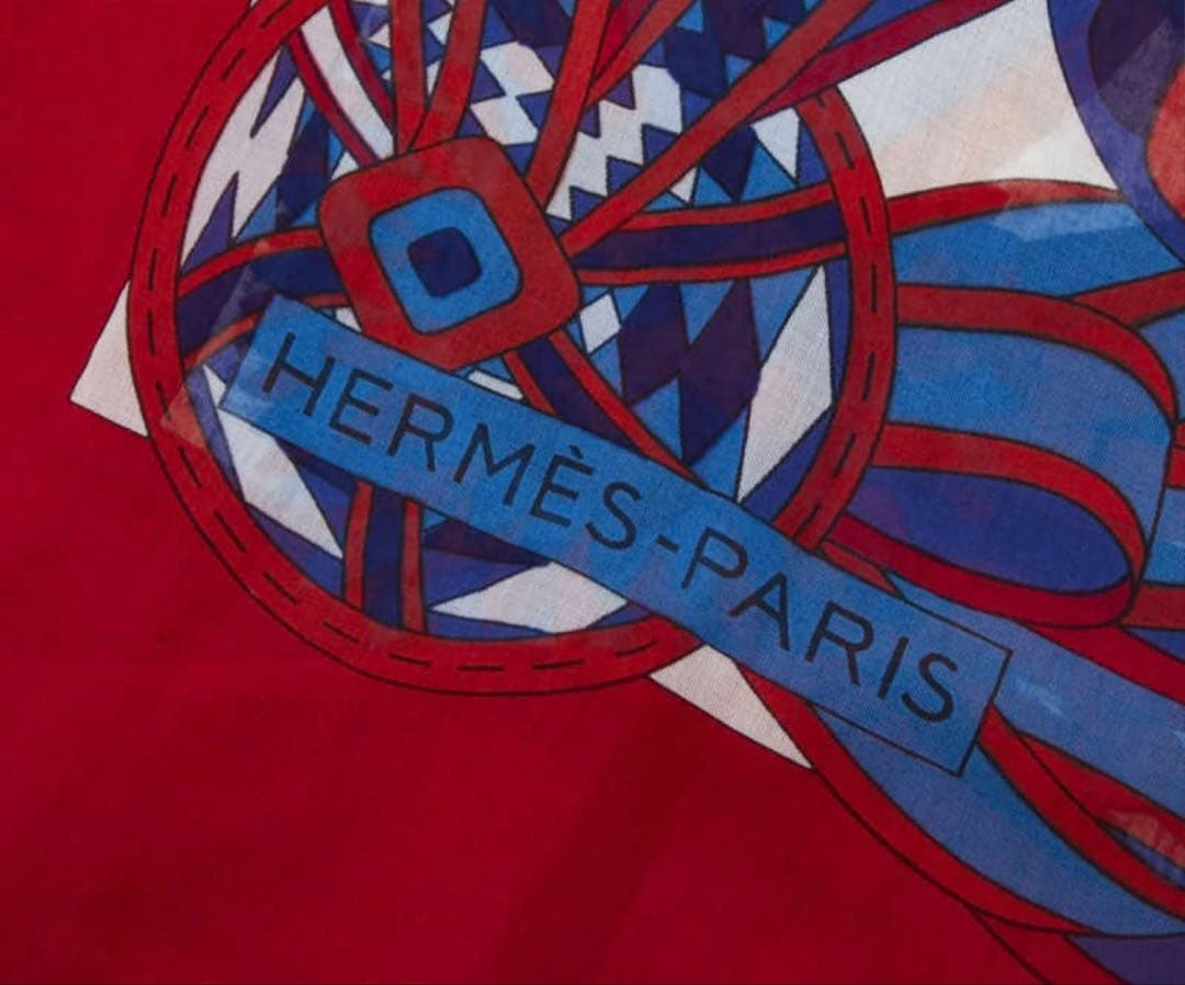 Hermes Ribbon Pattern Shawl Red Scarf — view 3