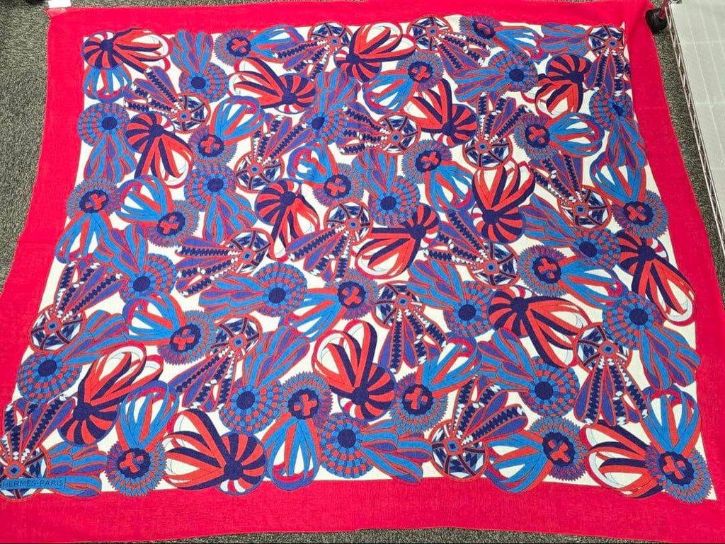 Hermes Ribbon Pattern Shawl Red Scarf — view 6