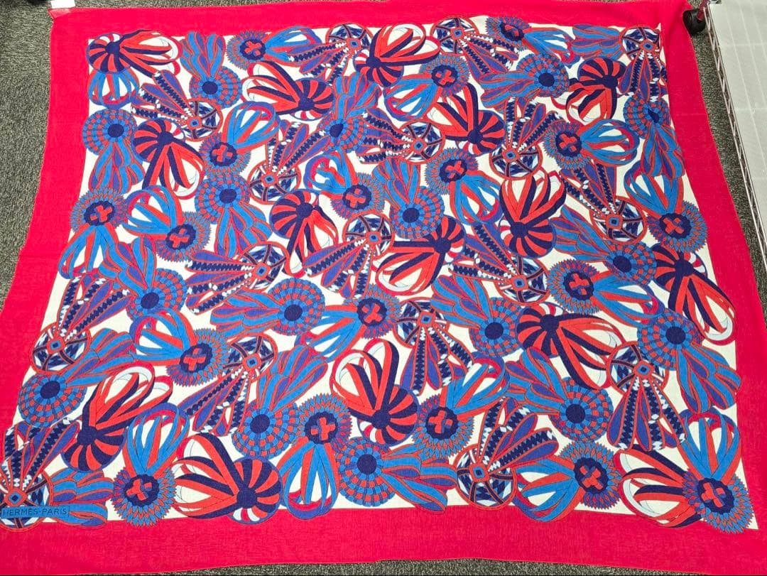Hermes Ribbon Pattern Shawl Red Scarf — view 6