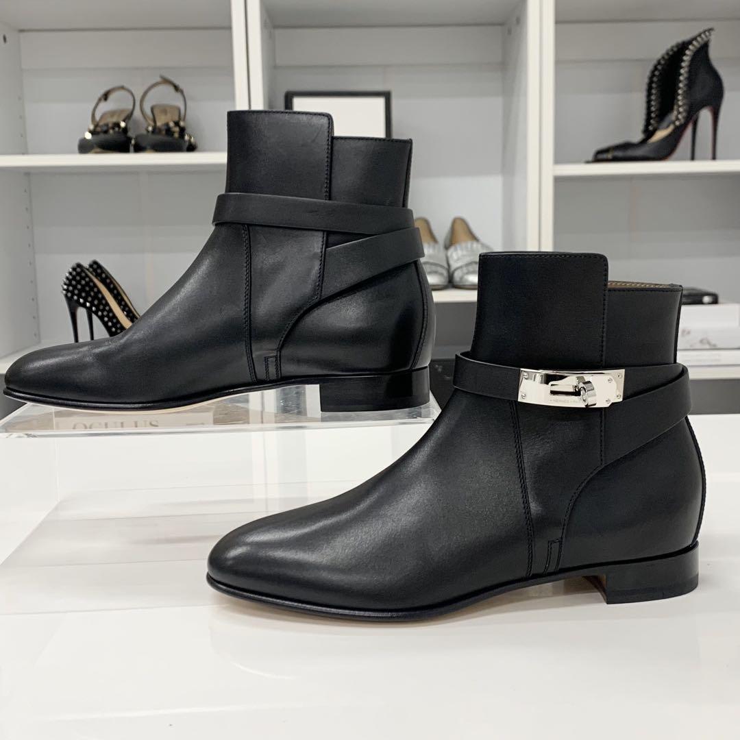 Hermes Neo Leather Kelly Hardware Short Boots Black — view 2
