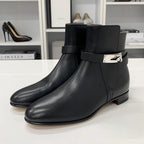 Hermes Neo Leather Kelly Hardware Short Boots Black — view 3