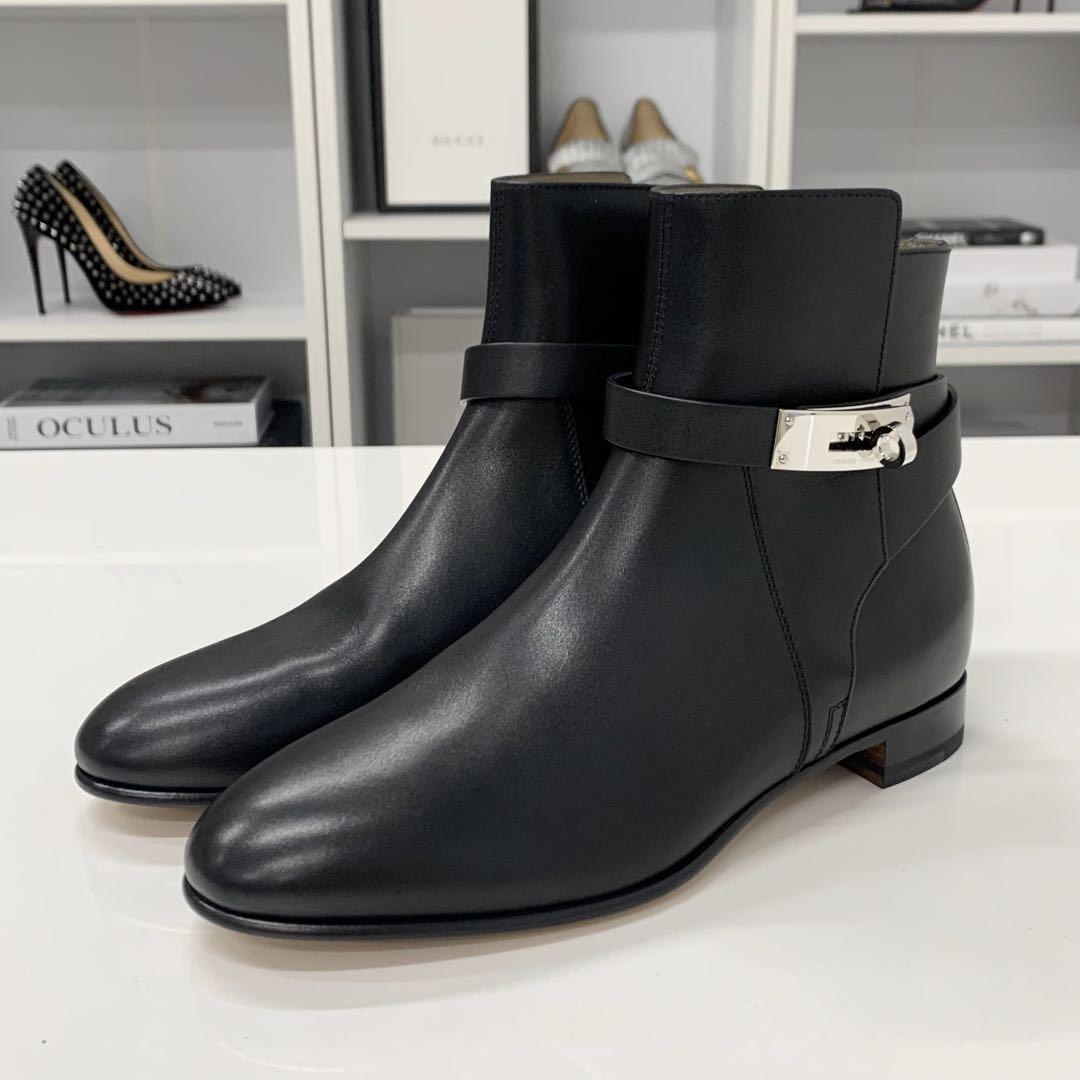 Hermes Neo Leather Kelly Hardware Short Boots Black — view 3