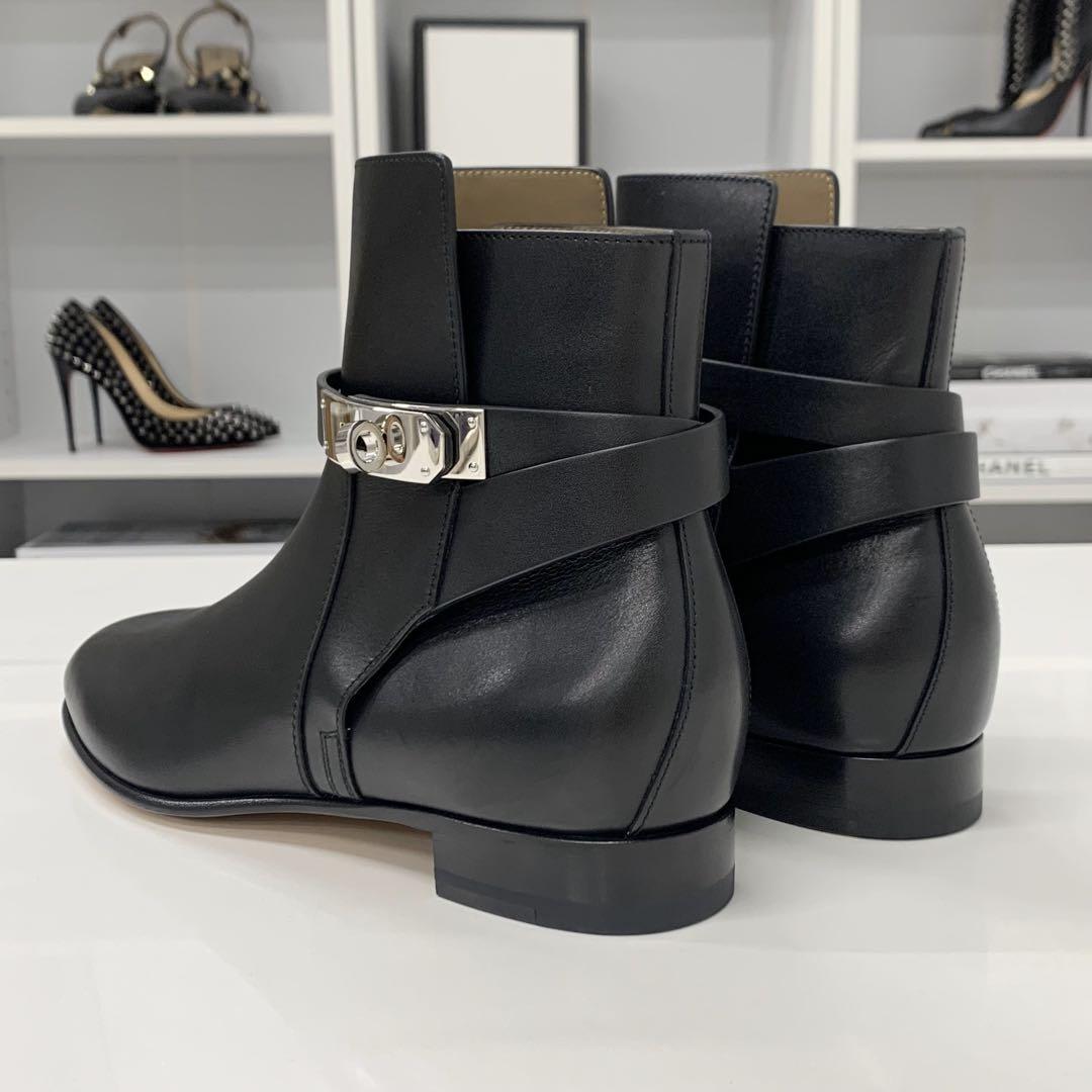 Hermes Neo Leather Kelly Hardware Short Boots Black — view 5