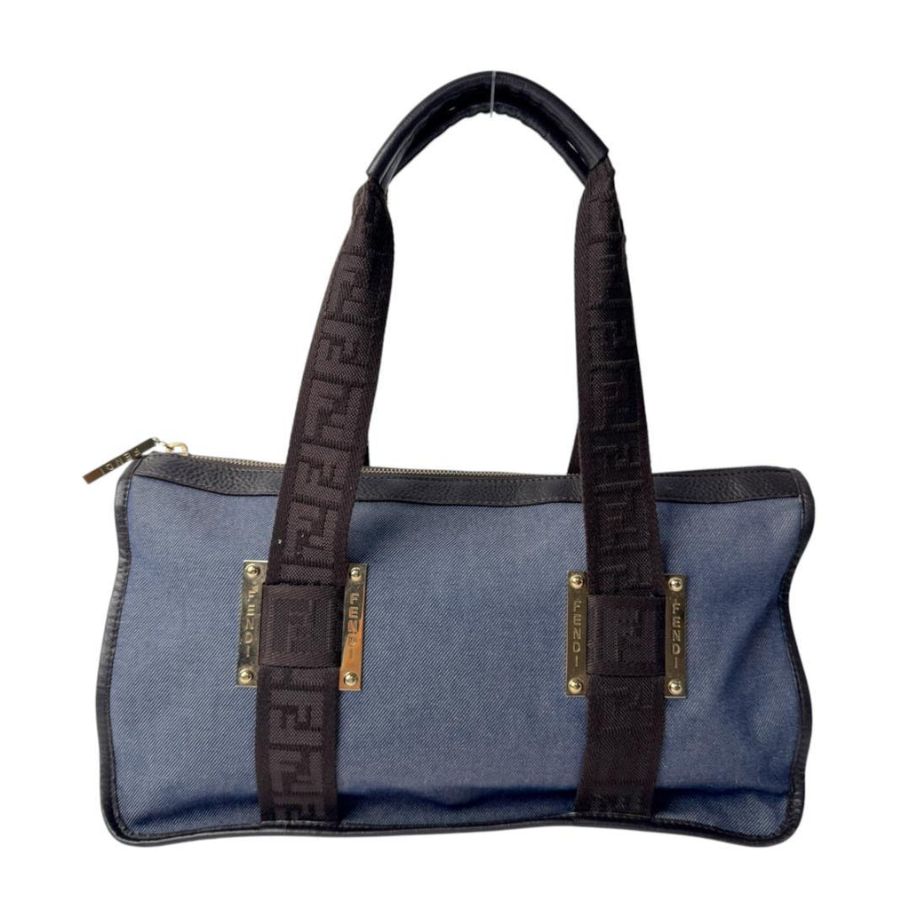 Fendi Zucca Denim Boston Bag Blue Brown — view 2