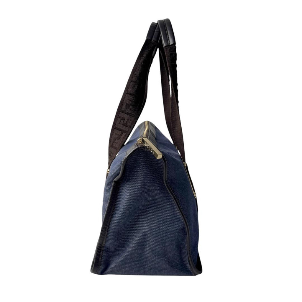 Fendi Zucca Denim Boston Bag Blue Brown — view 5
