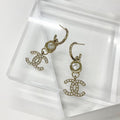 Chanel Earrings CC Logo Crystal Rhinestone Gold