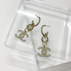 Chanel Earrings CC Logo Crystal Rhinestone Gold