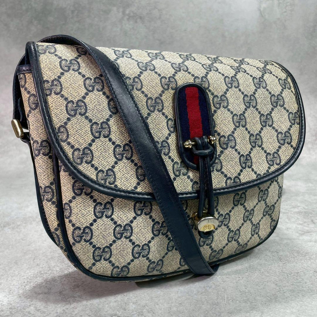 Gucci GG Sherry Line Shoulder Bag Navy Leather