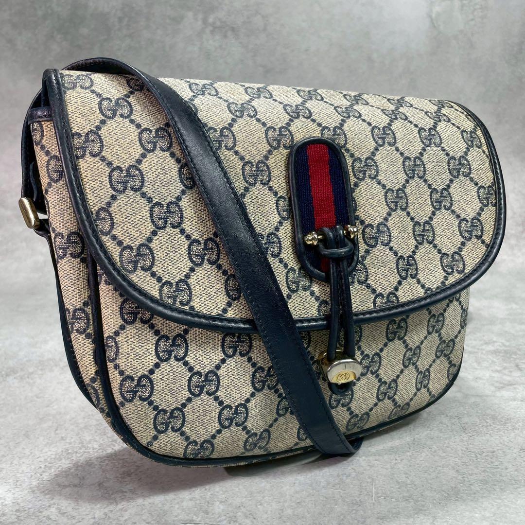 Gucci GG Sherry Line Shoulder Bag Navy Leather