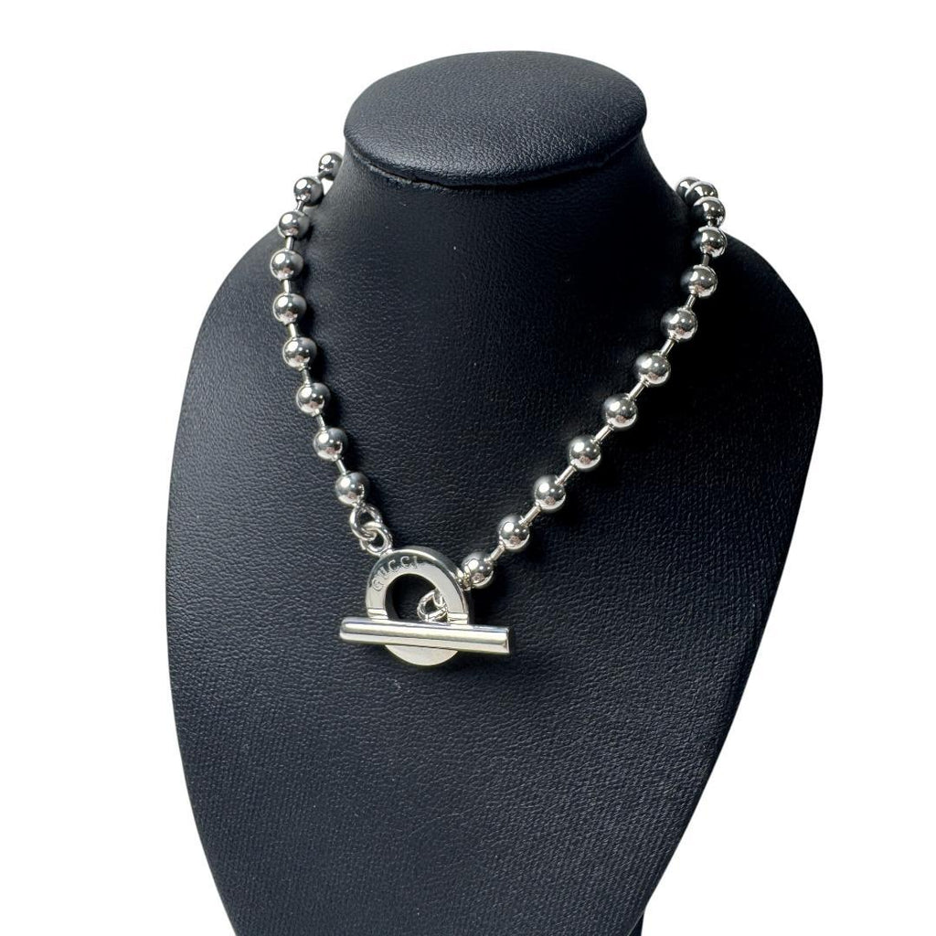 Gucci Polished Ball Chain Necklace 925 Sterling Silver