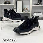 Chanel CC Logo Fabric Leather Suede Sneakers