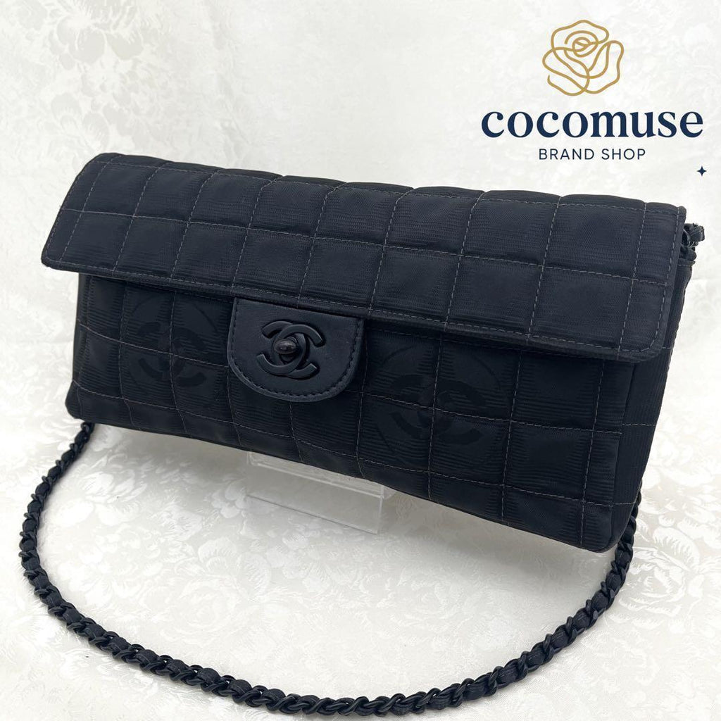 Chanel New Travel Line Chocolate Bar Shoulder Bag Black