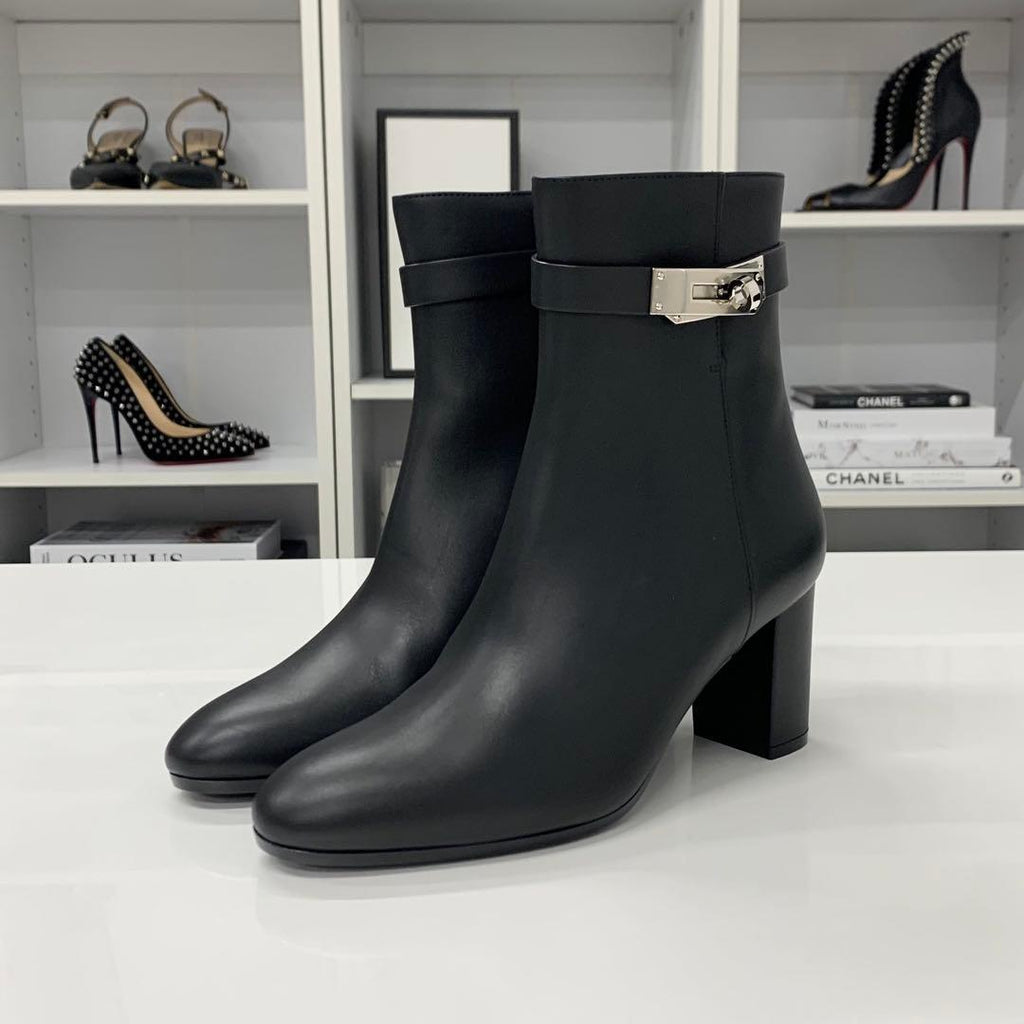 Hermes Saint Germain Kelly Leather Short Boots Black — view 3