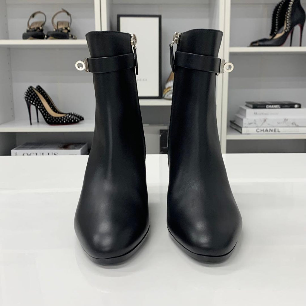 Hermes Saint Germain Kelly Leather Short Boots Black — view 4