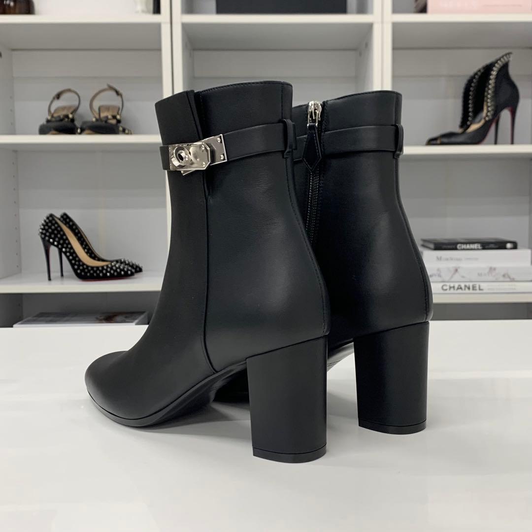 Hermes Saint Germain Kelly Leather Short Boots Black — view 5