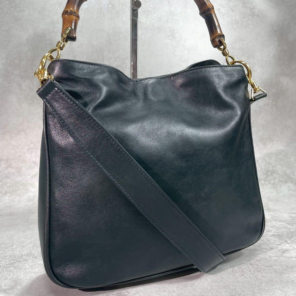 Gucci Shoulder Bag 2-Way Bamboo Black Leather
