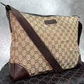 Gucci GG Shoulder Bag Brown Beige Leather Canvas